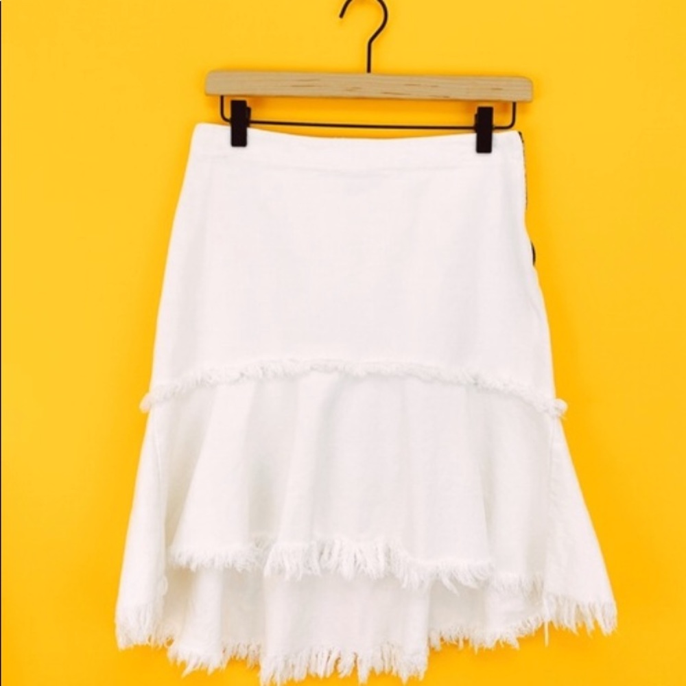 J.O.A. White Frayed Hem High Low Denim Skirt Small
